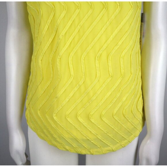 WOMEN'S YELLOW STRETCH SHEER SHORT SLEEVE TOP - REBECCA MALONE - SIZE S - Picture 4 of 10